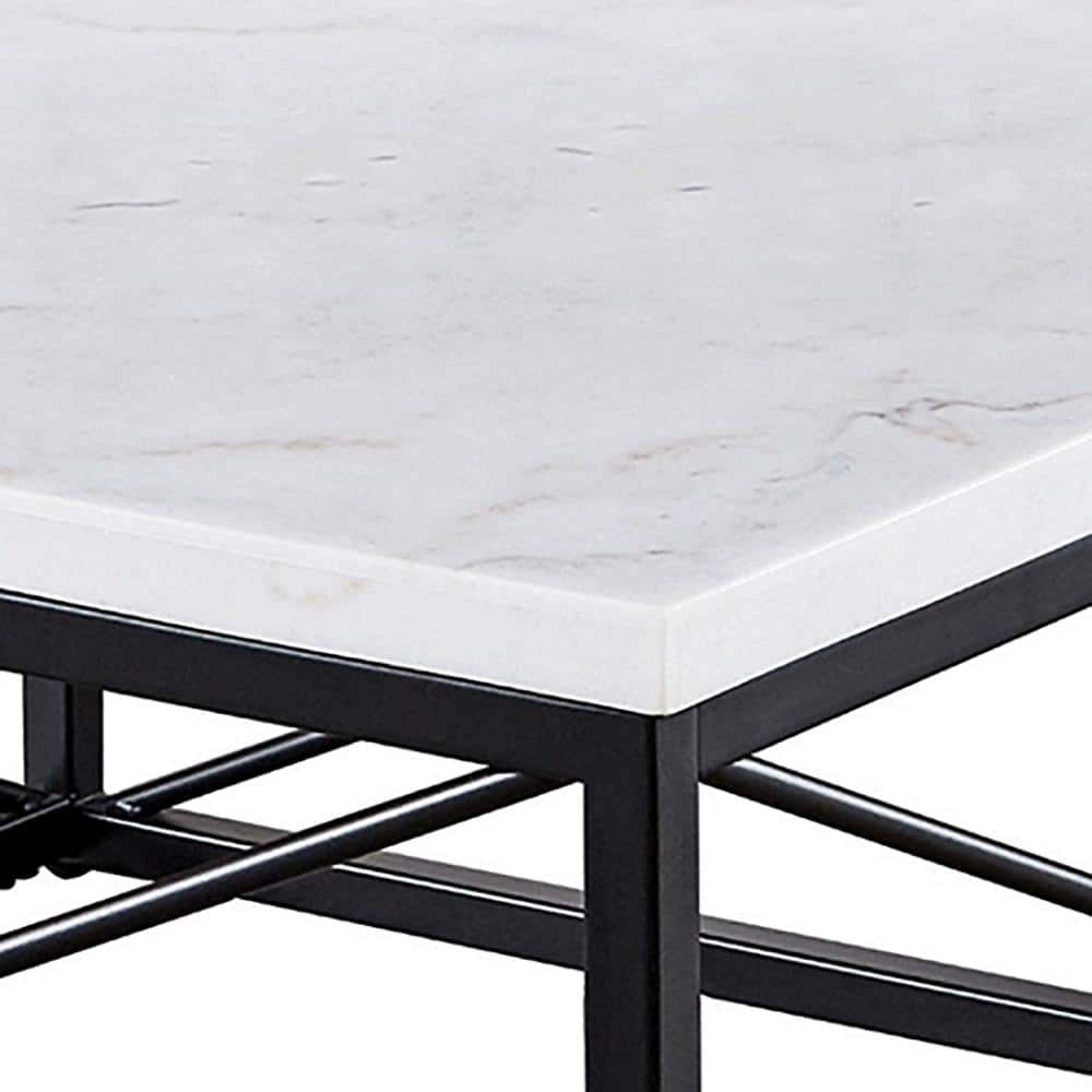 Modern Square Marble Cocktail Table with Black Iron Base
