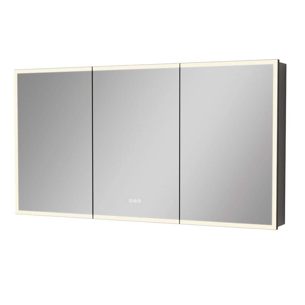 Kyree 60 in. W x 32 in. H Rectangular Aluminum Large Tri-view Medicine Cabinet with Mirror, Adjustable Light price history on PriceWatchPro