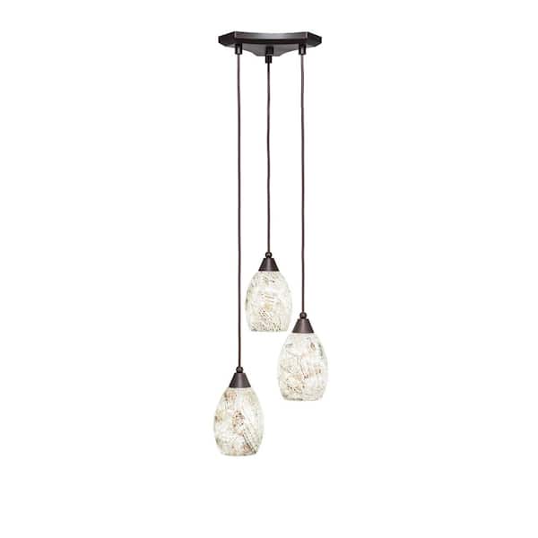 Unbranded Condor 3 Light Dark Granite, Cluster Pendant Light with 5 in. Natural Fusion Glass Shades, No bulbs included