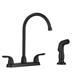 2 Handle Deck-Mount Standard Kitchen Faucet with Pull Out Side Sprayer in Matte Black