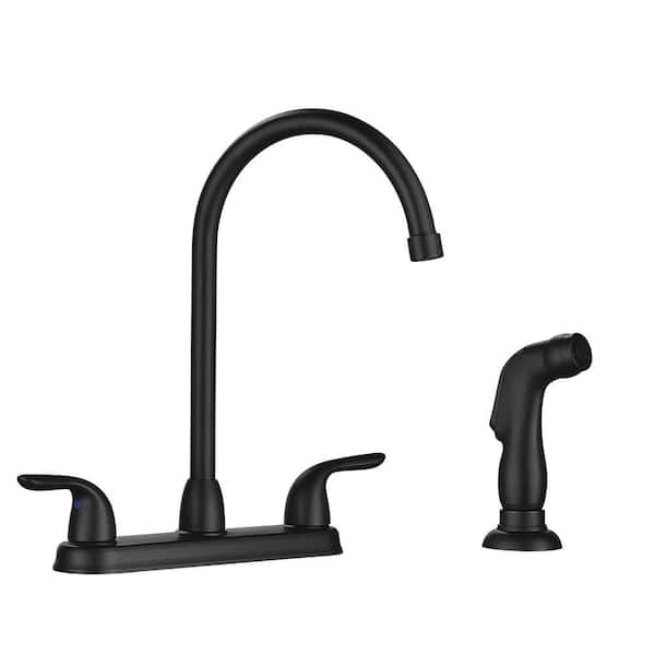 Logmey 2 Handle Deck-Mount Standard Kitchen Faucet with Pull Out Side Sprayer in Matte Black