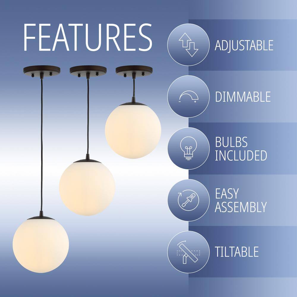 Bleecker Modern Globe LED Pendant Light in White/Oil Rubbed Bronze