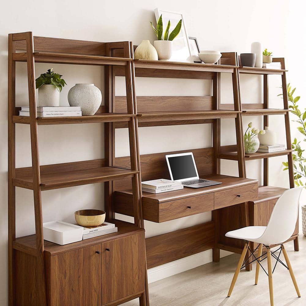 Walnut 3-Piece Office Desk and Bookshelf Set