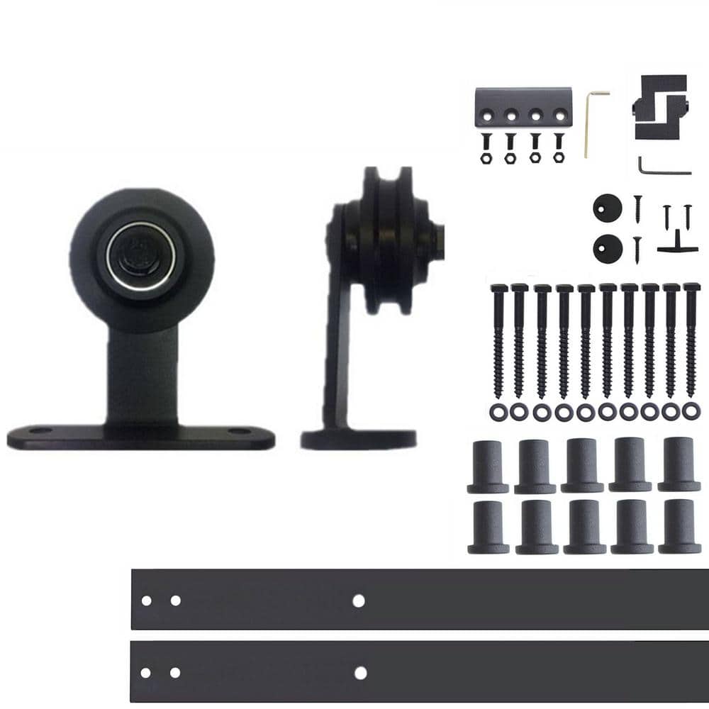 13 ft./156 in. Black Rustic Non-Bypass Sliding Barn Door Hardware Kit T-Shape Design Roller for Single Door price history on PriceWatchPro