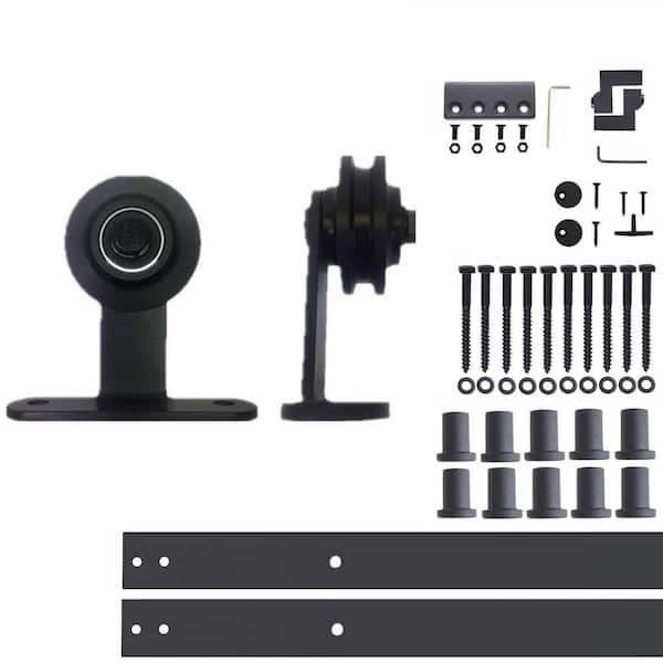 HOMACER 13 ft./156 in. Black Rustic Non-Bypass Sliding Barn Door Hardware Kit T-Shape Design Roller for Single Door