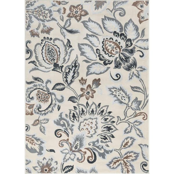 Tayse Rugs Madison Floral Cream 8 ft. x 10 ft. Indoor Area Rug