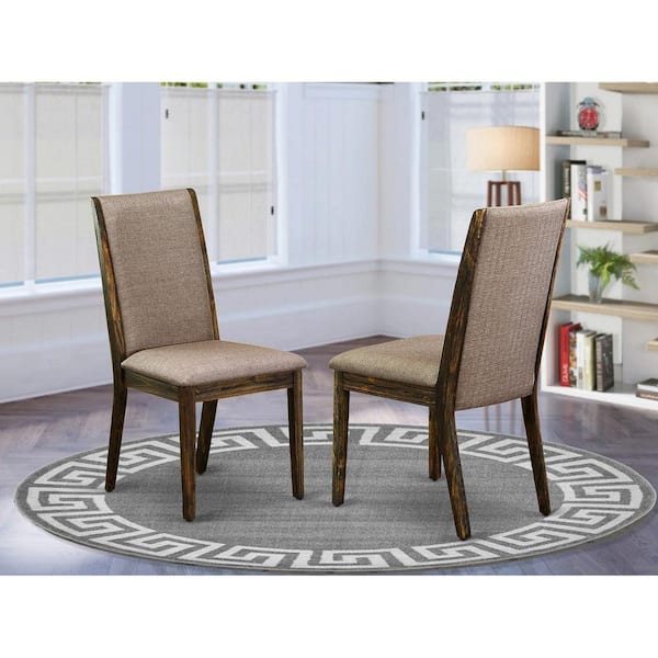 East West Furniture Jacobean, Parsons Dining Chairs - Dark Khaki Linen Fabric Padded Chairs, Set Of 2