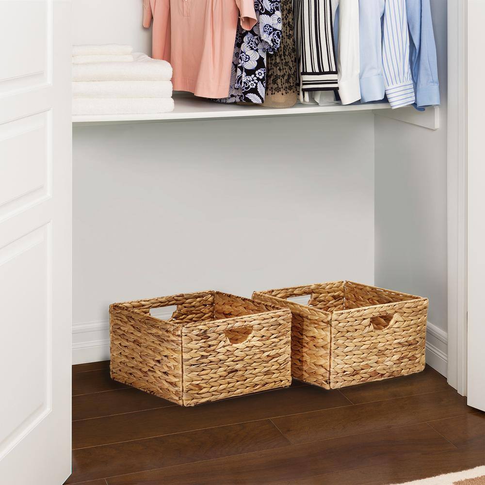 Natural Woven Hyacinth and Steel Square Storage Basket Set