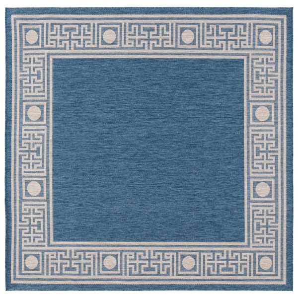 Beach House Blue/Ivory 7 ft. x 7 ft. Meander Border Indoor/Outdoor Square Area Rug