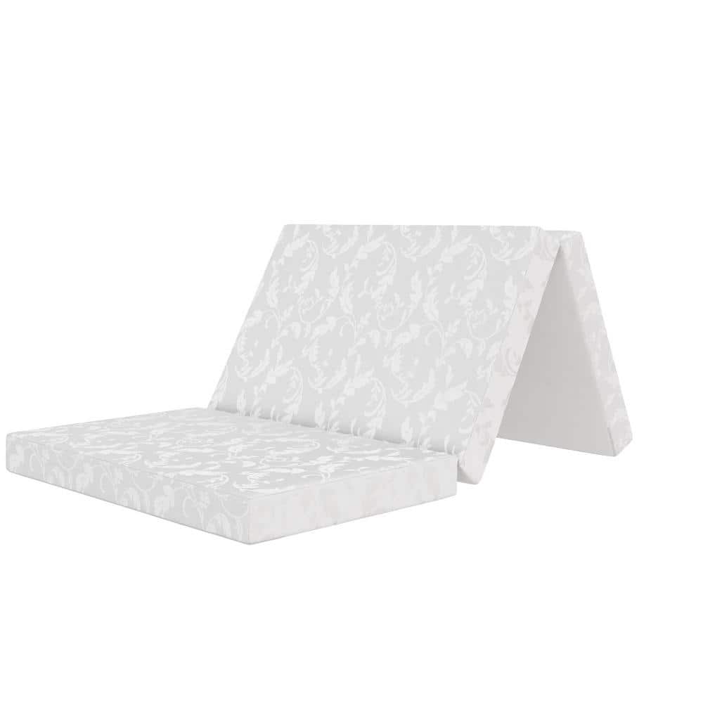 Twin White Floral 4-Inch Tri-Fold Innerspring Mattress