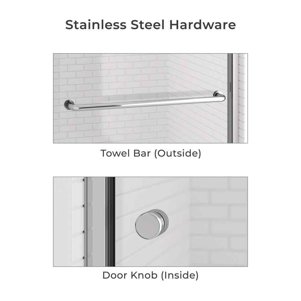 60" Chrome Semi-Frameless Double Sliding Shower Door with Clear Glass