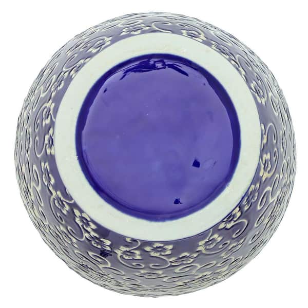 香合 福瓢 ヴィンテージ Red Lantern 14 in. White Flowers on Blue Tung Chi Decorative
