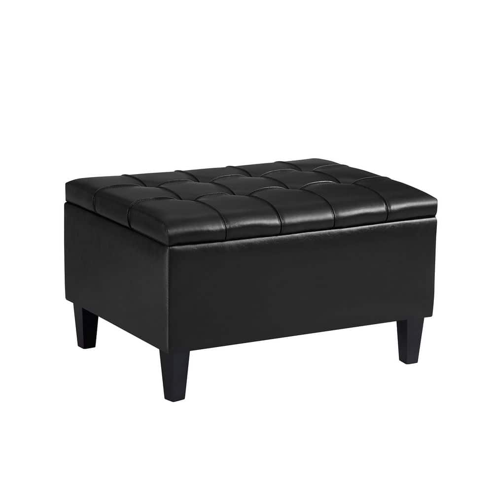 Black Faux Leather Upholstery Storage Ottoman AM919C 162 The Home Depot   Black Ottomans Am919c 162 64 1000 