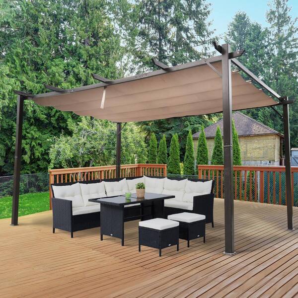Outsunny 10 Ft X 13 8 Aluminum Outdoor Pergola Backyard Gazebo Canopy With Retractable Roof And Sy Build 84c 055bn The Home Depot - Outdoor Pergola Patio Canopy