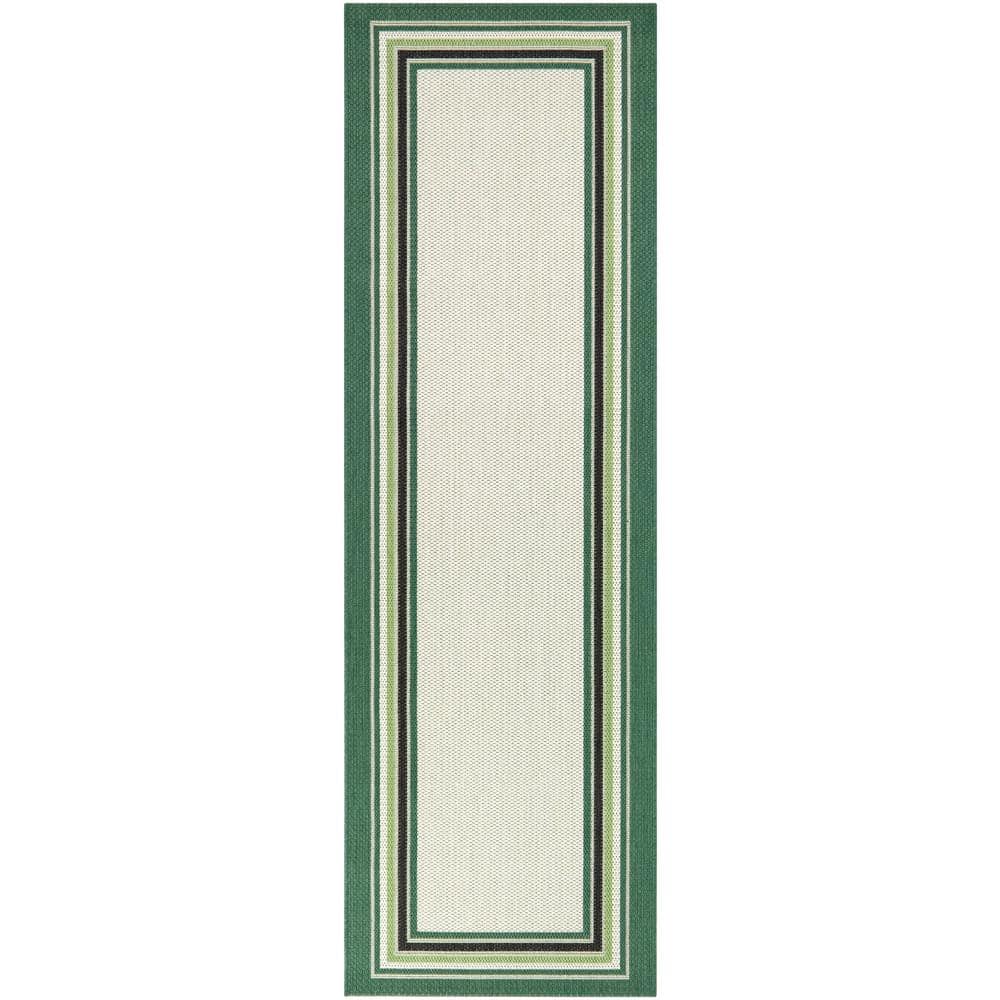 Green 2 ft. x 7 ft. Runner Striped Border Indoor/Outdoor Area Rug price history on PriceWatchPro