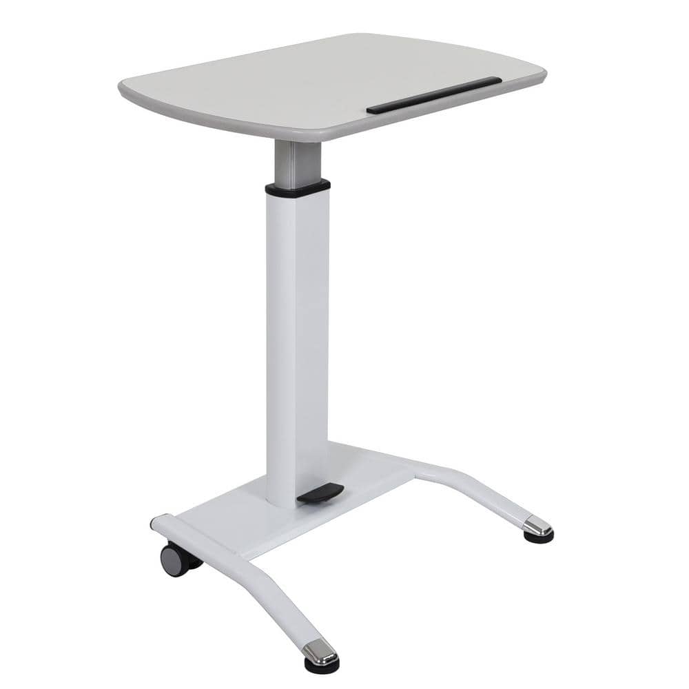 White Adjustable Height Mobile Standing Desk with Pneumatic Foot Pedal