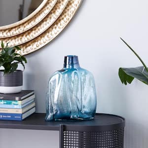 12 in. Blue Handmade Blown Glass Decorative Vase