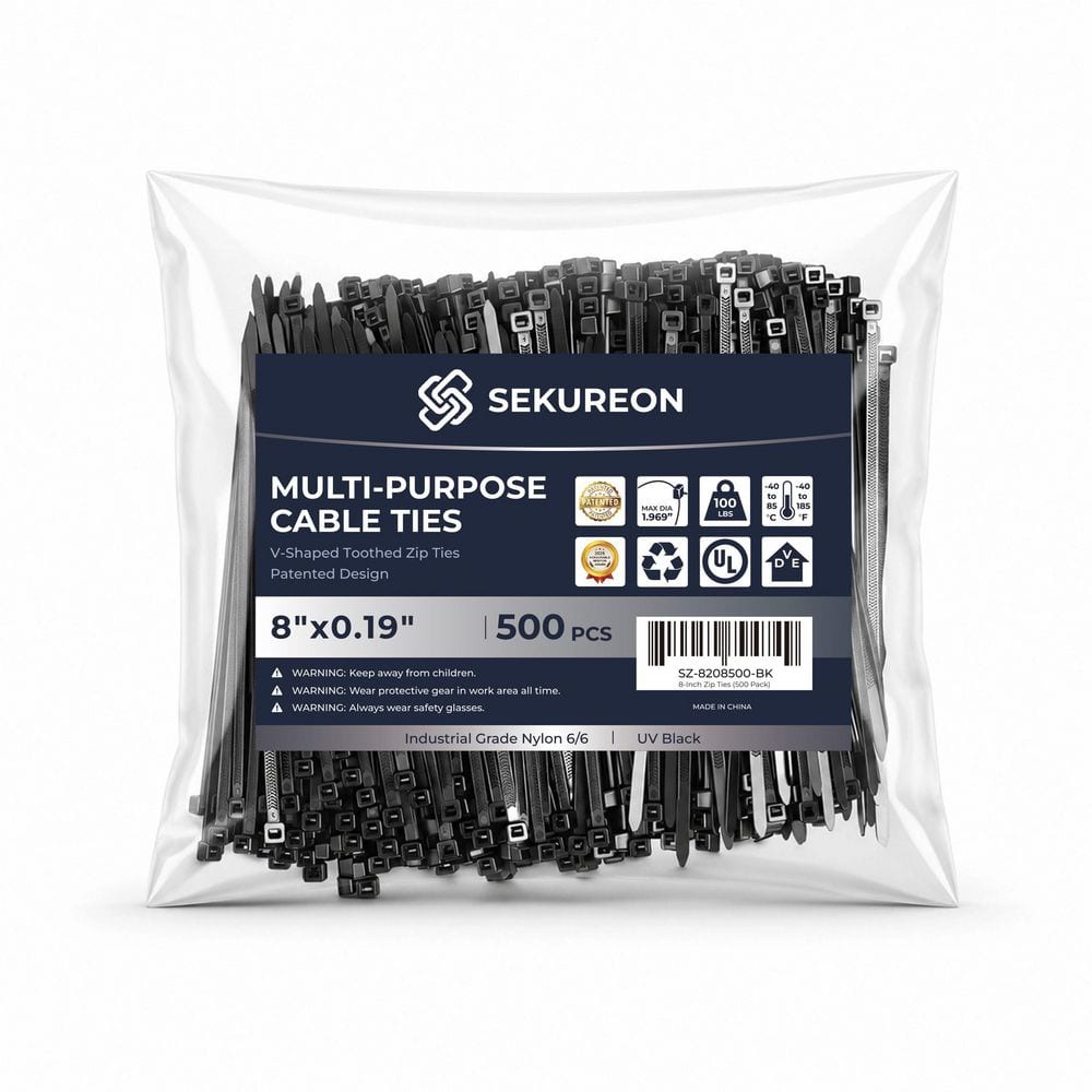 SEKUREON 8 in. Zip Ties Double Sided Toothed 100 LBS Tensile