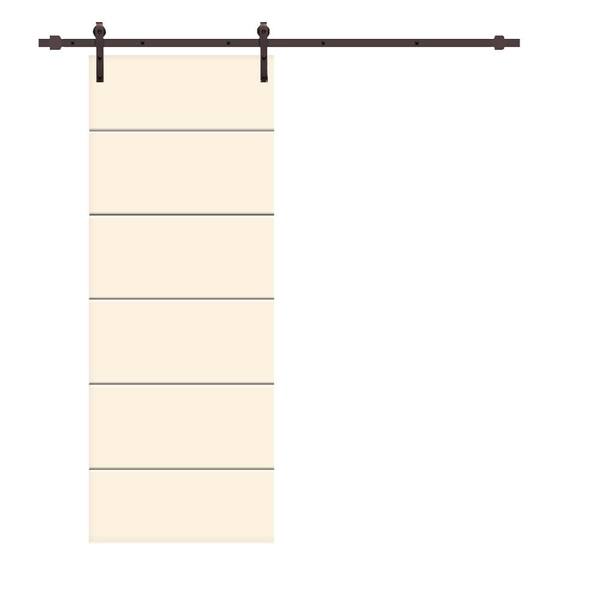 CALHOME Modern Classic 24 in. x 84 in. Beige Stained Composite MDF Paneled Sliding Barn Door with Hardware Kit