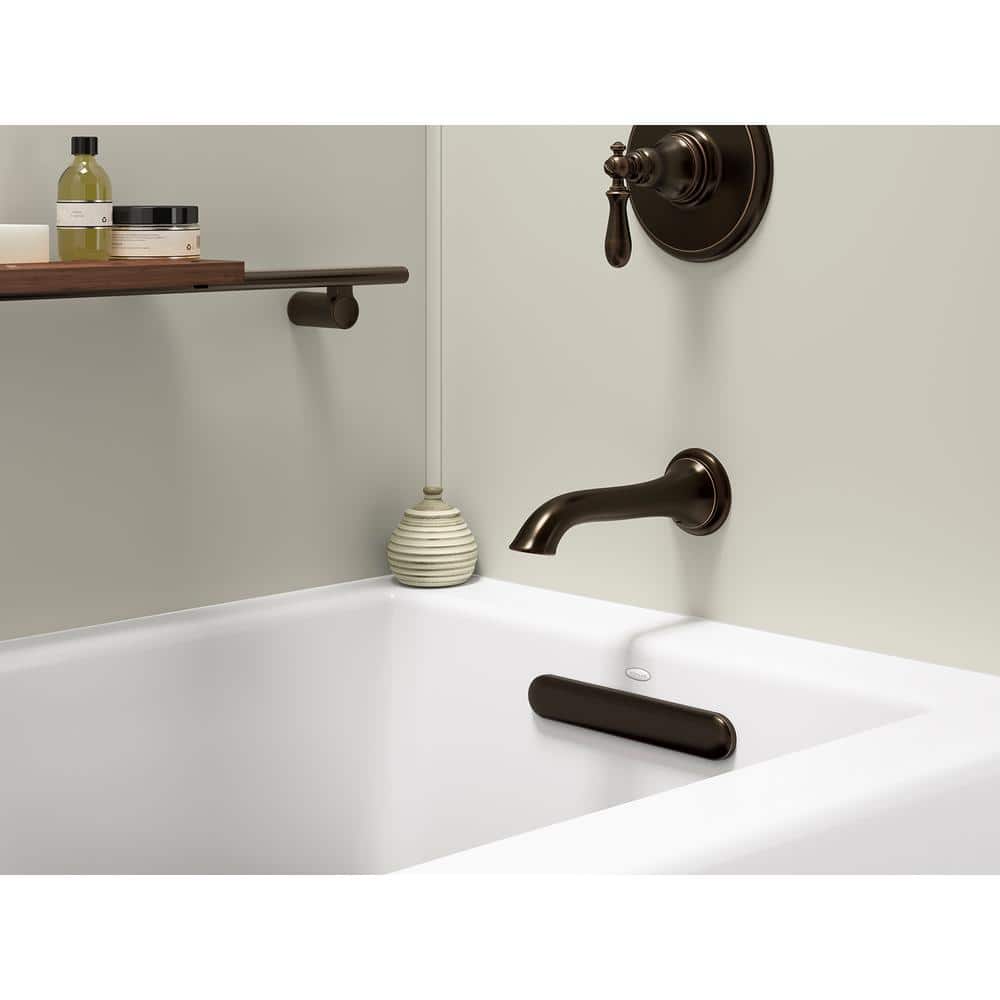 White Acrylic 60" Rectangular Alcove Soaking Bathtub with Slotted Overflow
