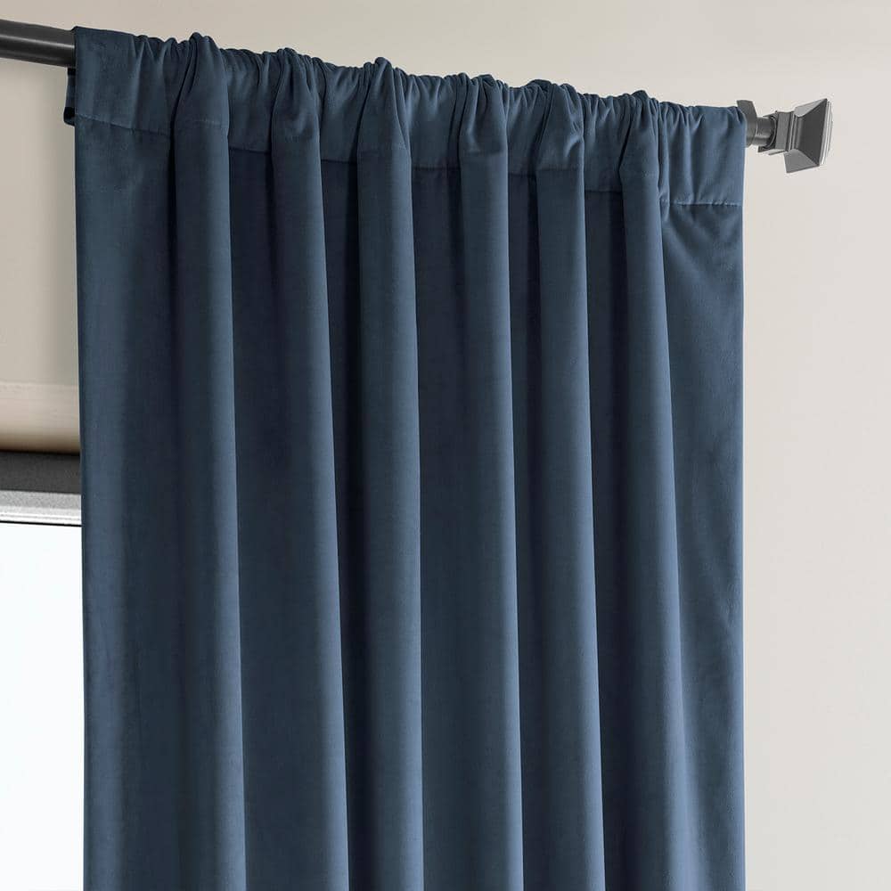 Elegant London Blue Velvet Room-Darkening Curtain, 50" x 108"