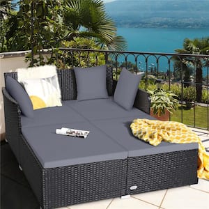 Blue Metal Outdoor Day Bed with Pillows Cushioned Sofa Furniture