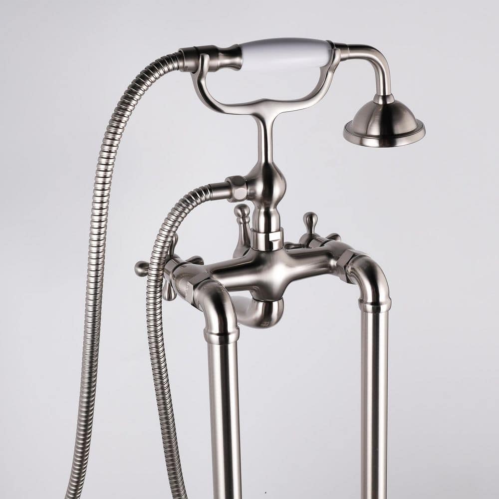 Nickel Freestanding Tub Filler Faucet with Hand Shower
