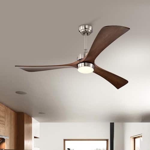 52 in. LED Modern Indoor Nickel Walnut Quiet Reversible Ceiling Fan with Lights Remote Control and 6 Speed Levels Lighting