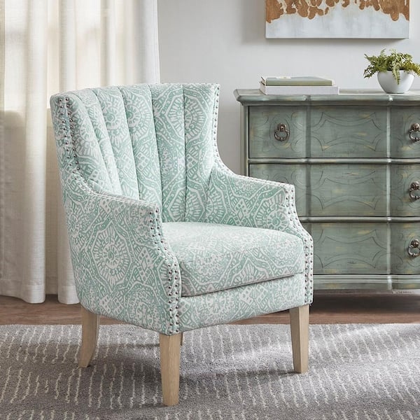 teal print accent chair