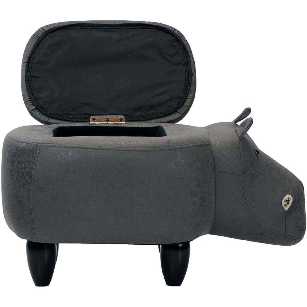 Gray Hippo Animal-Shaped Cotton Storage Ottoman