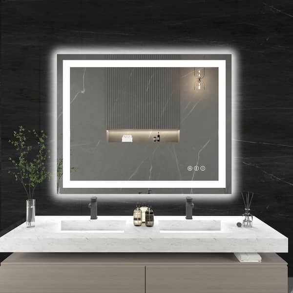 Klajowp 40 in. W x 32 in. H Large Rectangular Frameless Anti-Fog LED Light Wall Mounted Bathroom Vanity Mirror in White