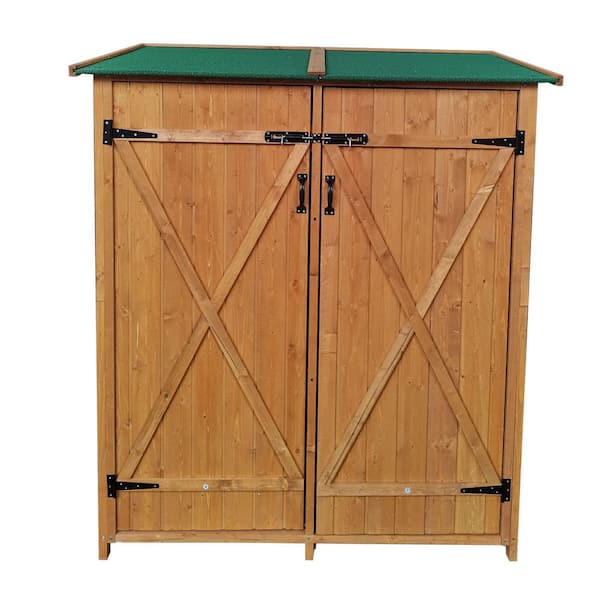 WELLFOR 53.27 in. W x 25.43 in. D x 62.87 in. H Natural Fir Wood Outdoor Storage Cabinet, Double Lockable Doors