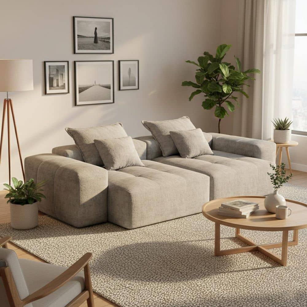Homy Casa YSLN 113 in. Modular Tufted Chenille 4-Seater Sectional
