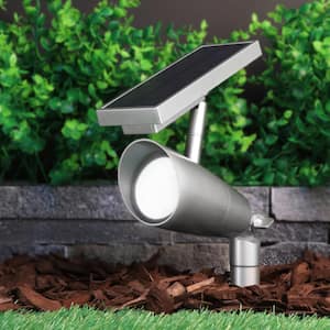 OneSync Landscape 100 Lumen Brushed Nickel Solar Integrated LED Outdoor Spotlight w/Dusk-To-Dawn CCT+RGB Wireless 2-Pack