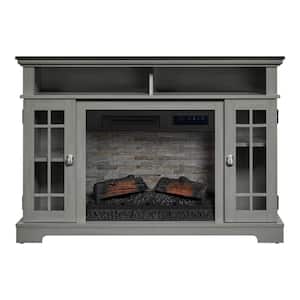 Canteridge 47 in. W Freestanding Media Console Electric Fireplace TV Stand in Gray with Brown Top