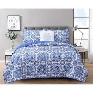 Briar 4-Piece Blue Microfiber Full/Queen Quilt Set