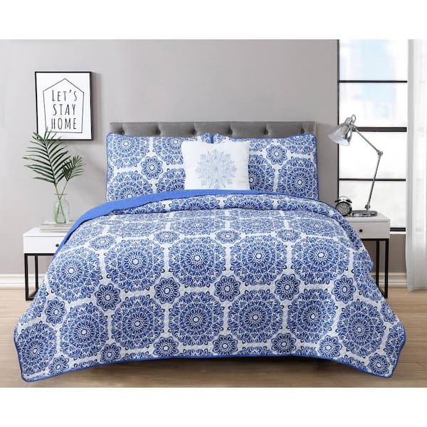 Seaside Resort Briar 3-Piece Blue Microfiber Twin Quilt Set