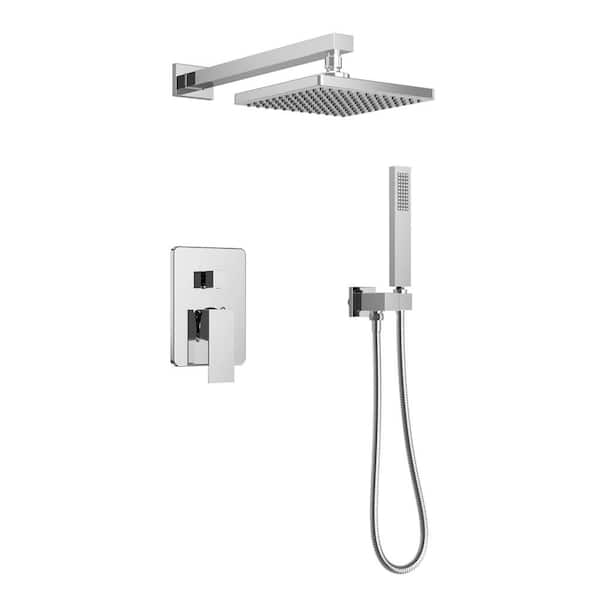 HOMLUX 2-Spray Patterns 8 in. Wall Mount Dual Shower Heads with Pressure-Balancing Valve in Chrome