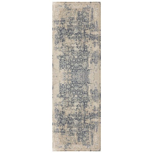 2 ft. x 5 ft. Blue Floral Runner Rug