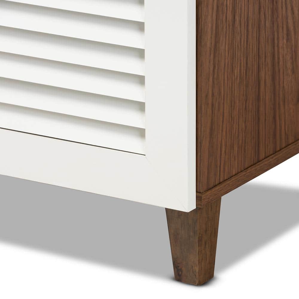 Coolidge White and Walnut Wood Shoe Storage Cabinet with Drawer