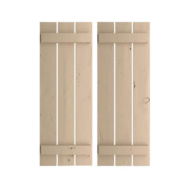Ekena Millwork 17.5 in. x 24 in. Timberthane Polyurethane 3-Board Spaced Board-n-Batten Knotty Pine Faux Wood Shutters Pair
