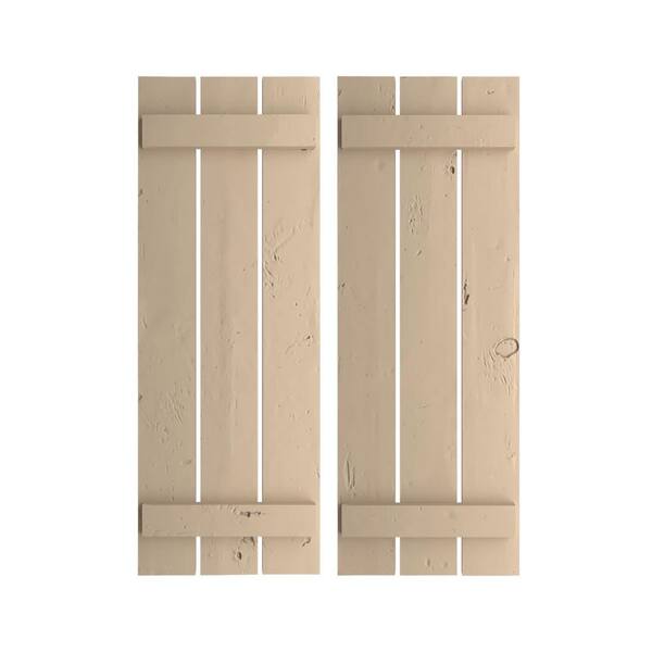 Ekena Millwork 17.5 in. x 26 in. Timberthane Polyurethane 3-Board Spaced Board-n-Batten Knotty Pine Faux Wood Shutters Pair