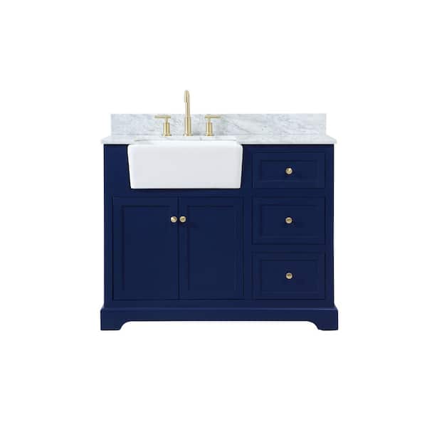 Unbranded Timeless Home 42 in. W x 22 in. D x 34.75 in. H Bath Vanity in Blue with Carrara Marble Top with White Basin