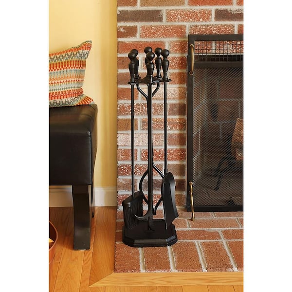 29.5 in. Tall 5-Piece Black Plymouth Fireplace Tool Set with Rectangular Base