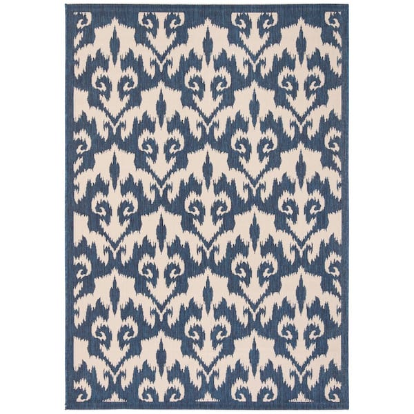 Courtyard Navy/Beige 5 ft. x 8 ft. Abstract Geometric Indoor/Outdoor Area Rug