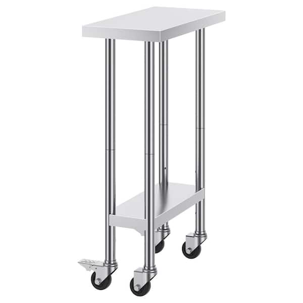 SVOPES 24 x 12 x 38 in. Stainless Steel Work Table, 500 lbs. Capacity, Adjustable Heigh Kitchen Prep Table with 4 Wheels