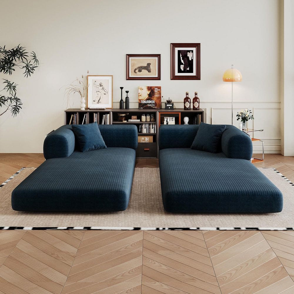 78.8 in. Track Arm 1-piece Corduroy with Pillow Back Support, Boneless Modular Sectional Sofa in Blue price history on PriceWatchPro