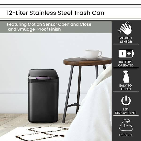 Hanover 12-Liter / 3.2-Gallon Trash Can with Sensor Lid Black