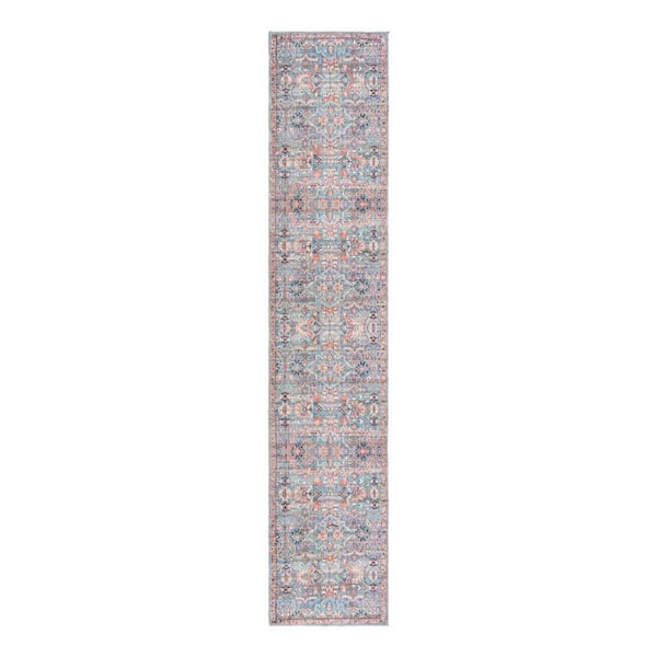 Unique Loom Nostalgia Katie Blue 2 ft. x 10 ft. Machine Washable Area Rug