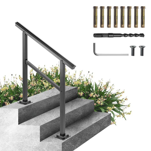 36 in. W x 35 in. H Adjustable Handrail Fits 2 Steps or 3 Steps Aluminum Handrails for Outdoor Steps, Black